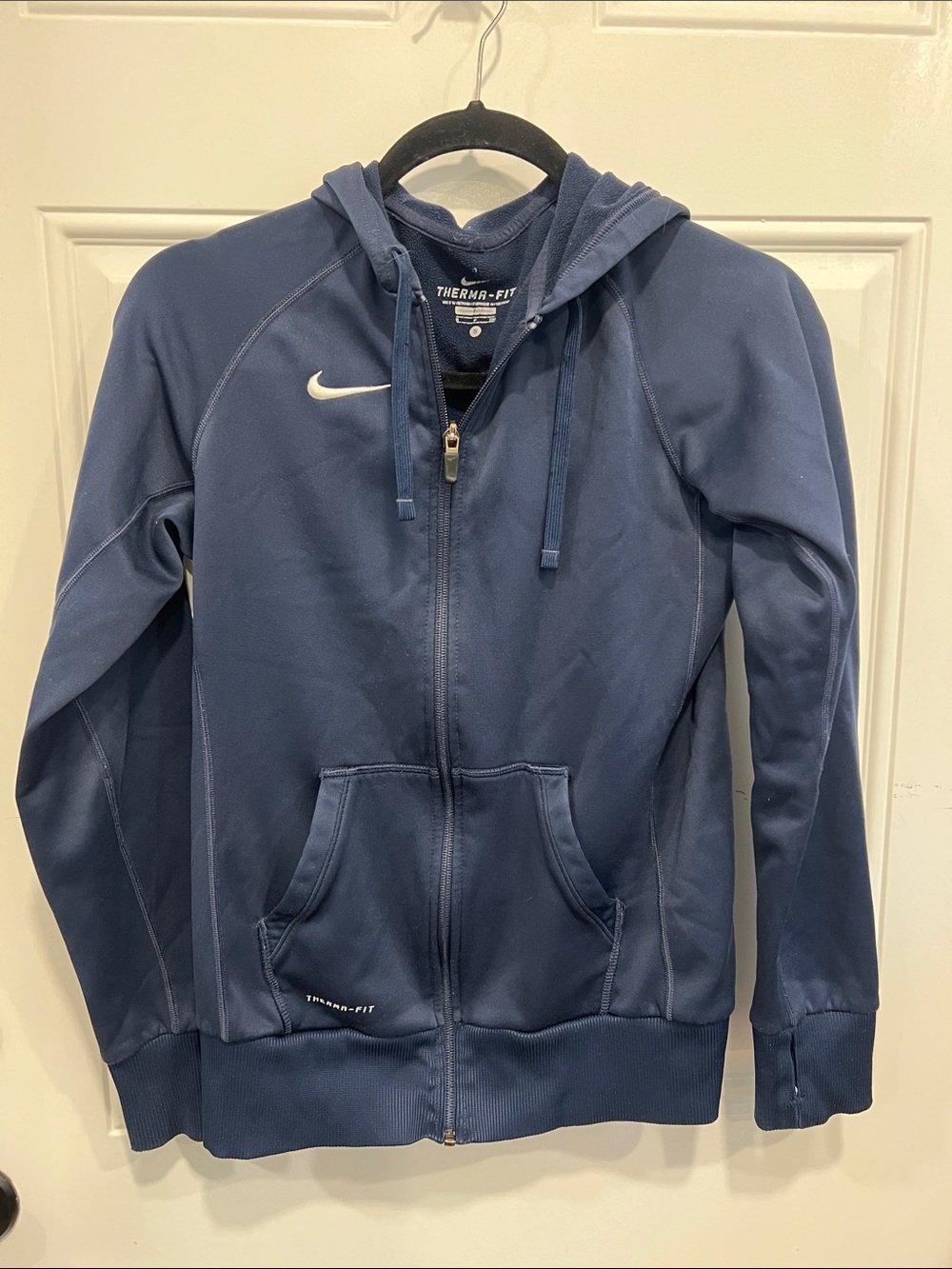 Nike Navy Blue Full-Zip Hoodie with White Swoosh